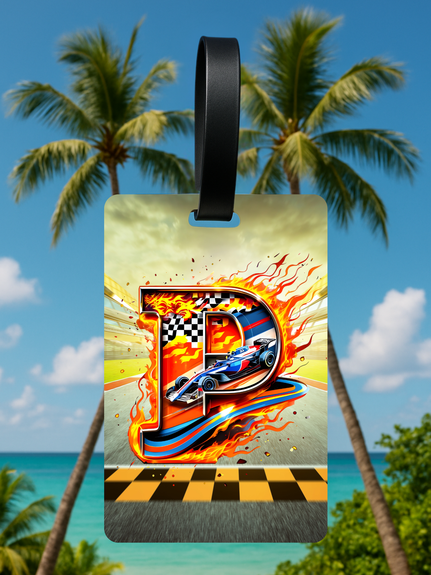 Race Car Monogram Luggage Tag
