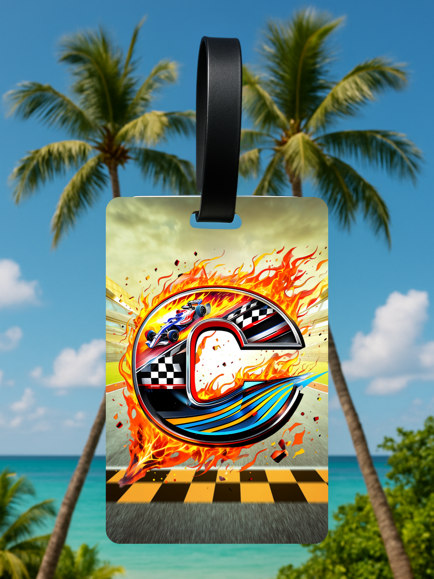 Race Car Monogram Luggage Tag