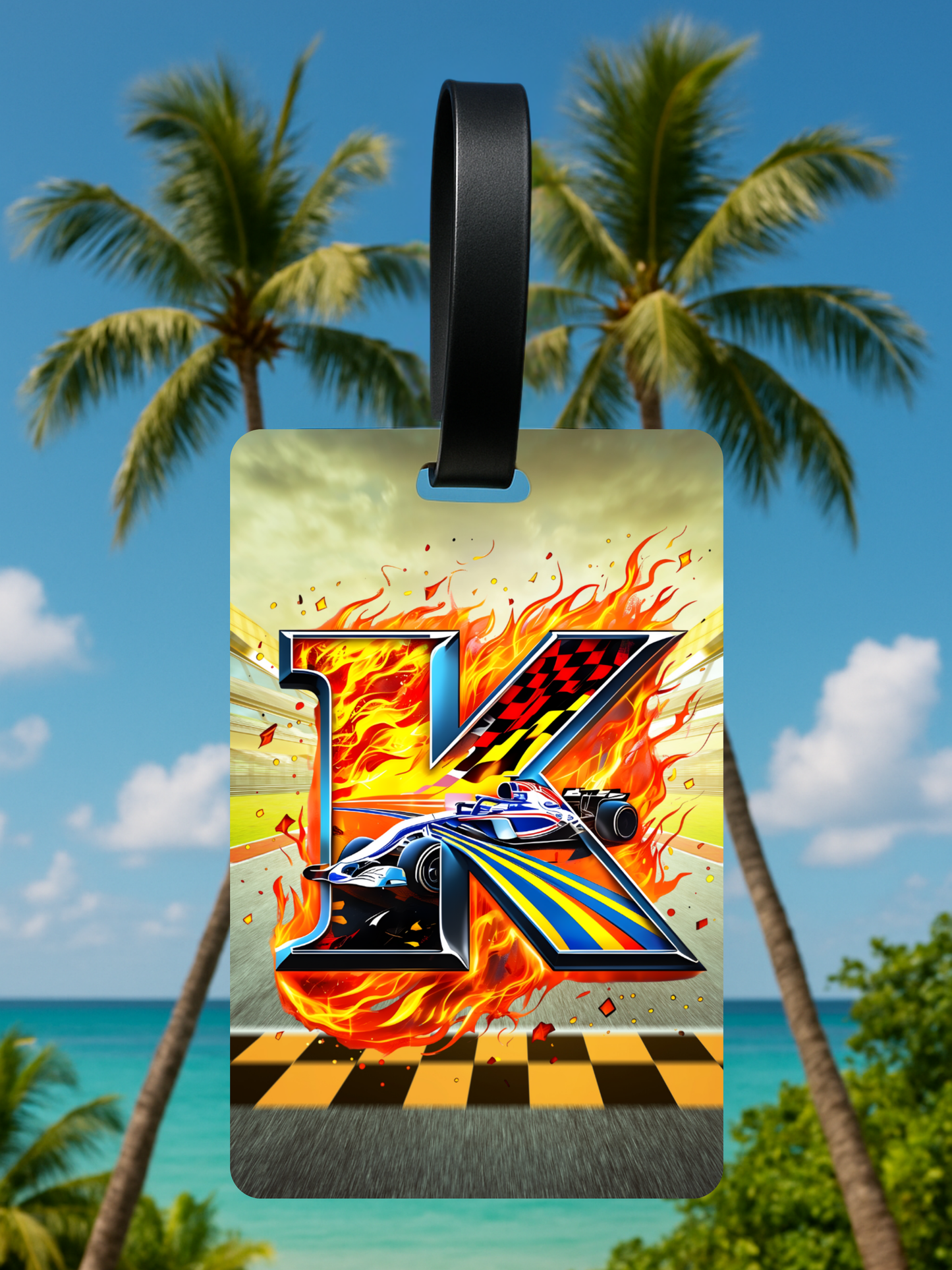 Race Car Monogram Luggage Tag