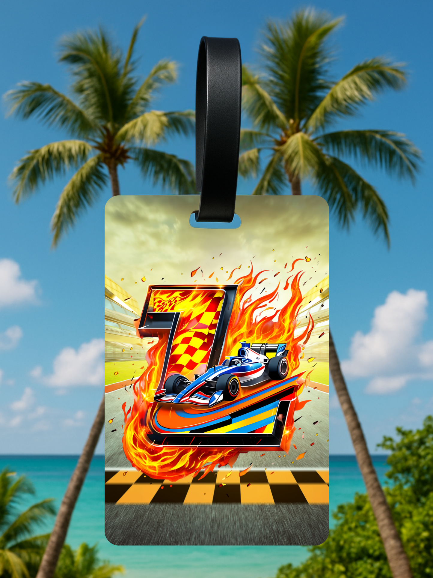 Race Car Monogram Luggage Tag