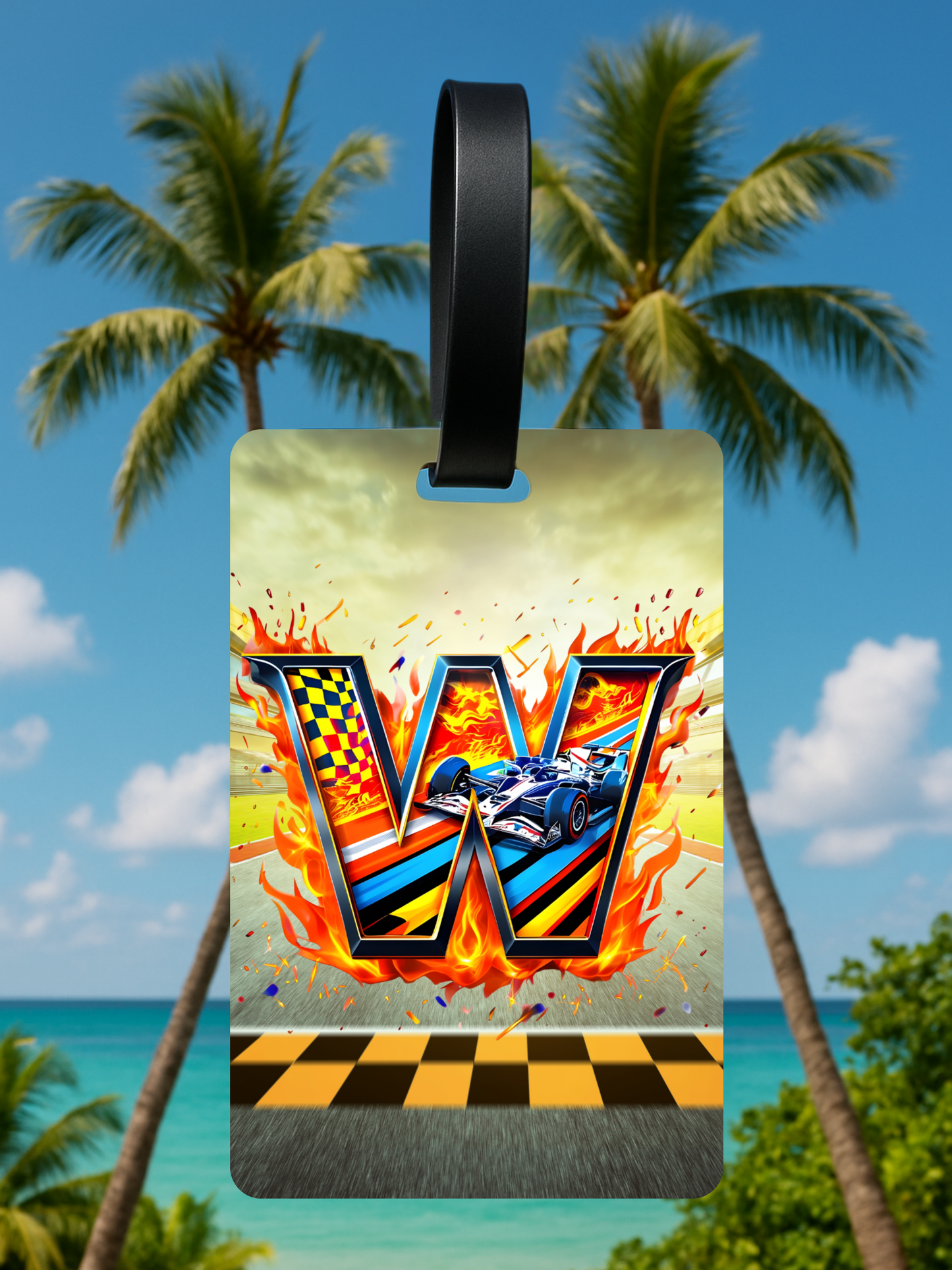 Race Car Monogram Luggage Tag