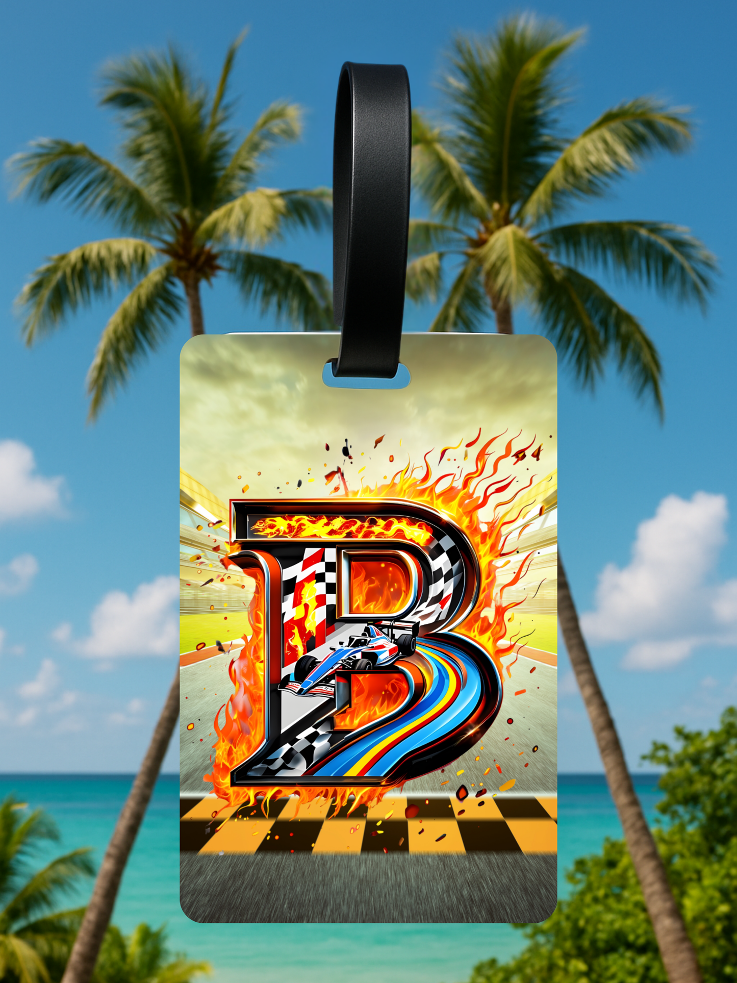 Race Car Monogram Luggage Tag