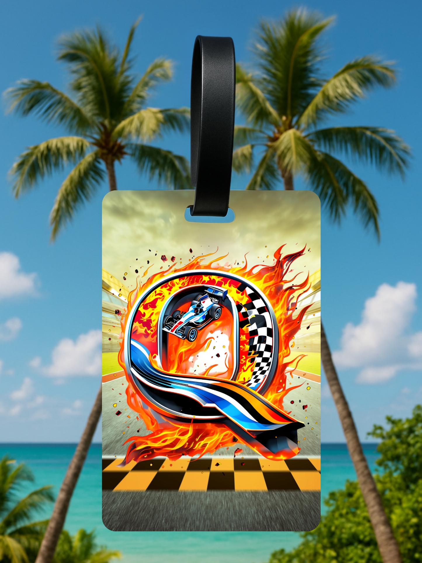 Race Car Monogram Luggage Tag