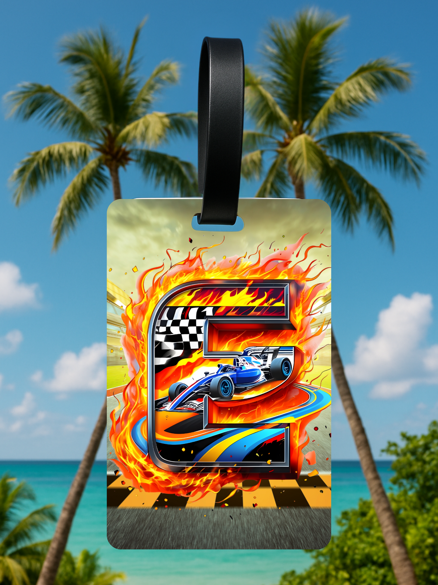 Race Car Monogram Luggage Tag