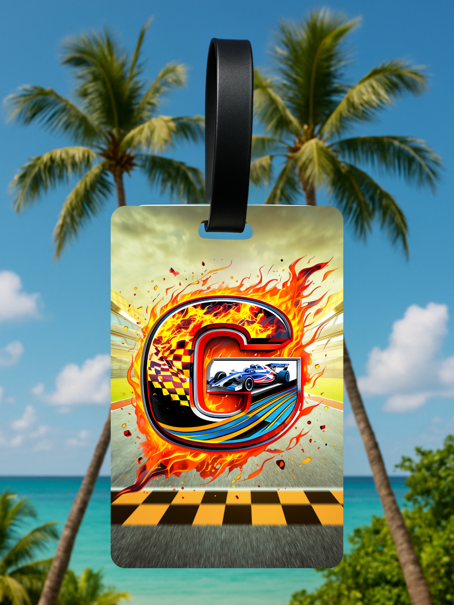 Race Car Monogram Luggage Tag