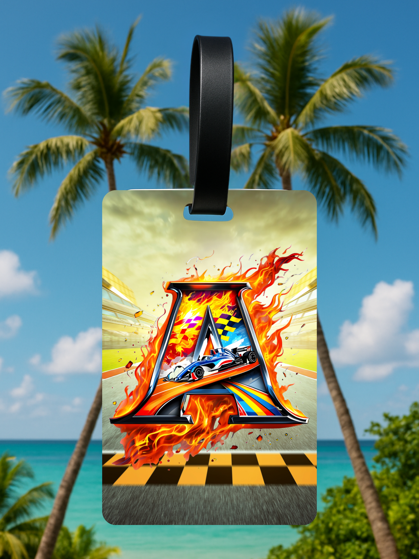 Race Car Monogram Luggage Tag
