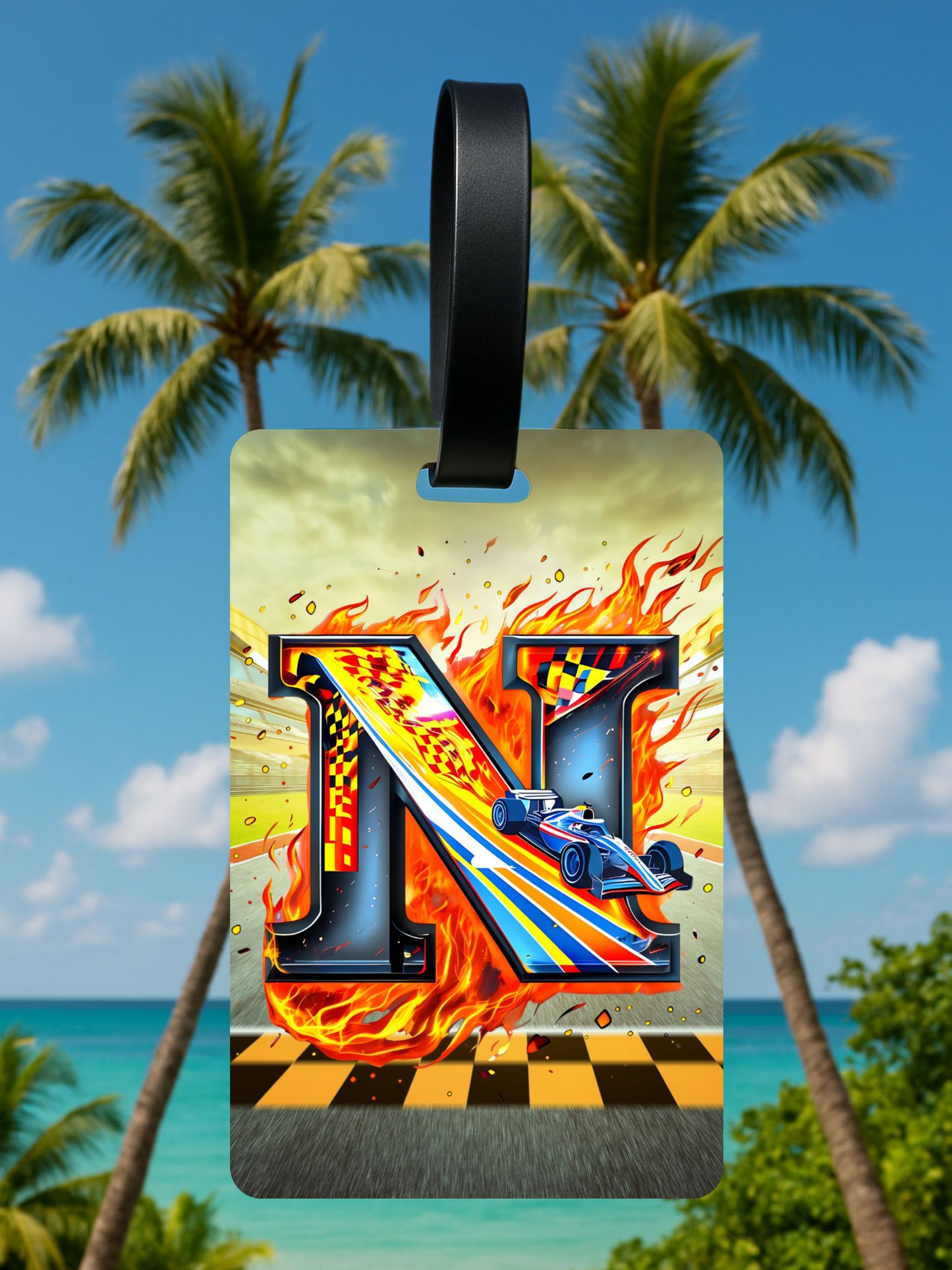 Race Car Monogram Luggage Tag