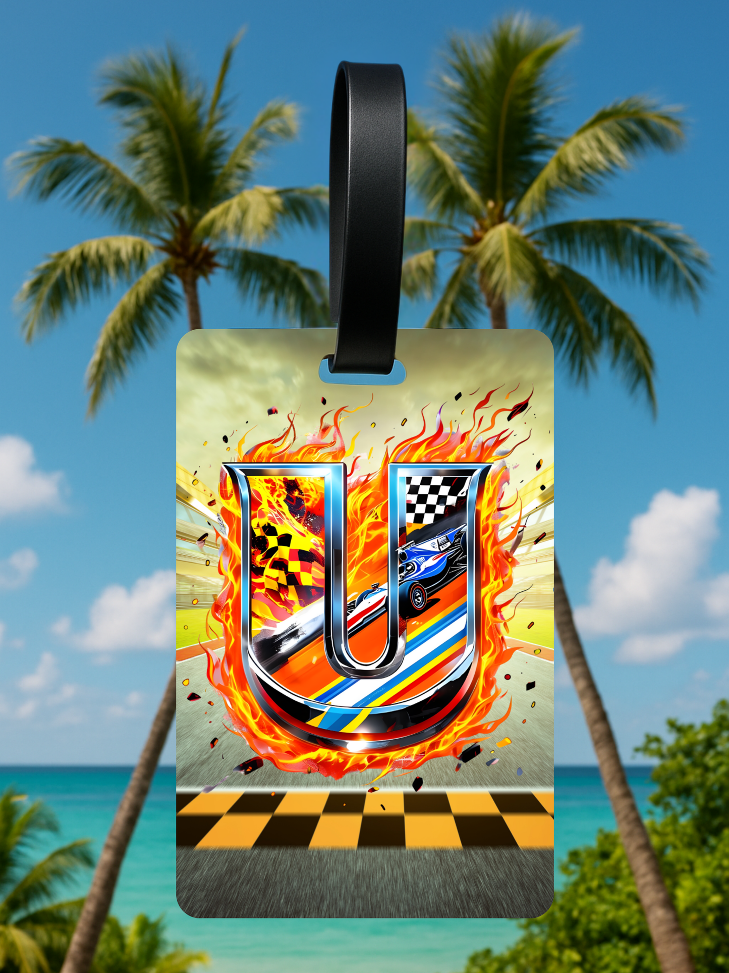 Race Car Monogram Luggage Tag