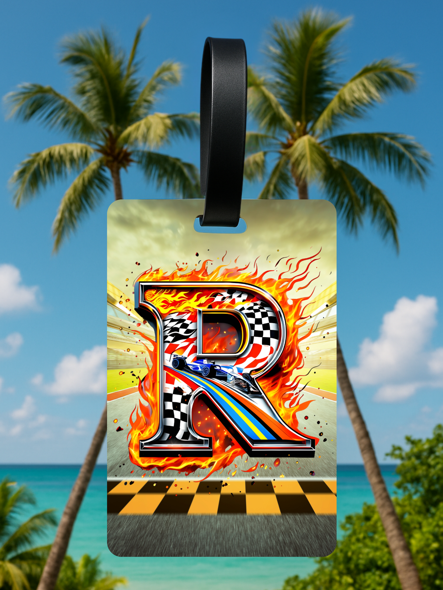 Race Car Monogram Luggage Tag