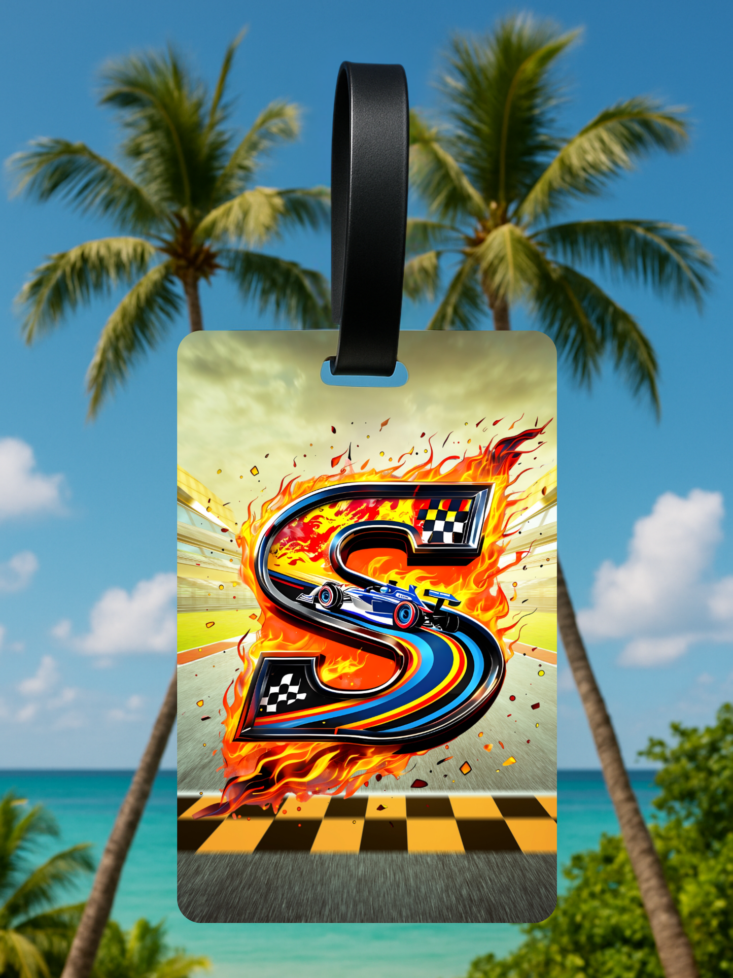 Race Car Monogram Luggage Tag