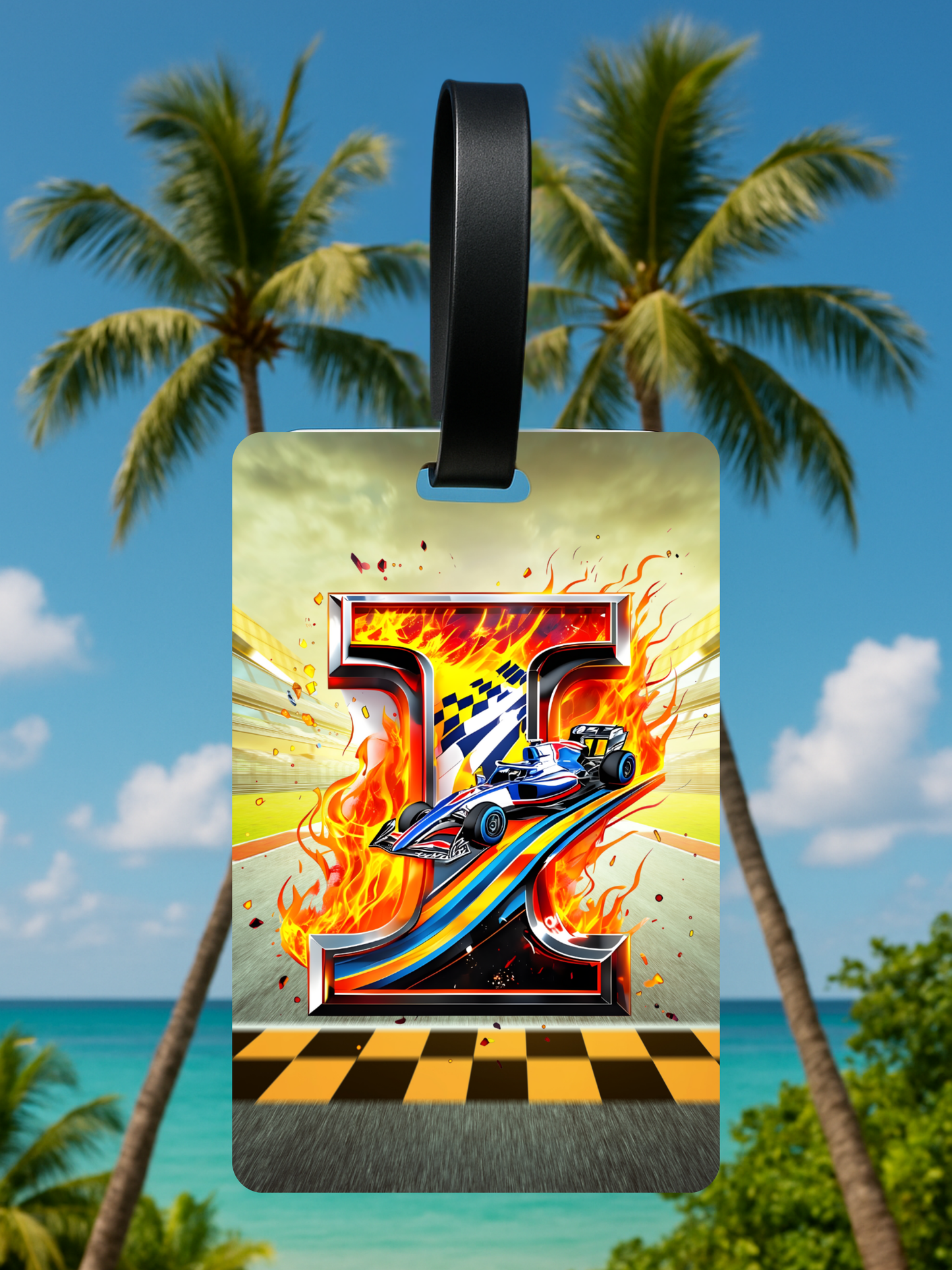 Race Car Monogram Luggage Tag