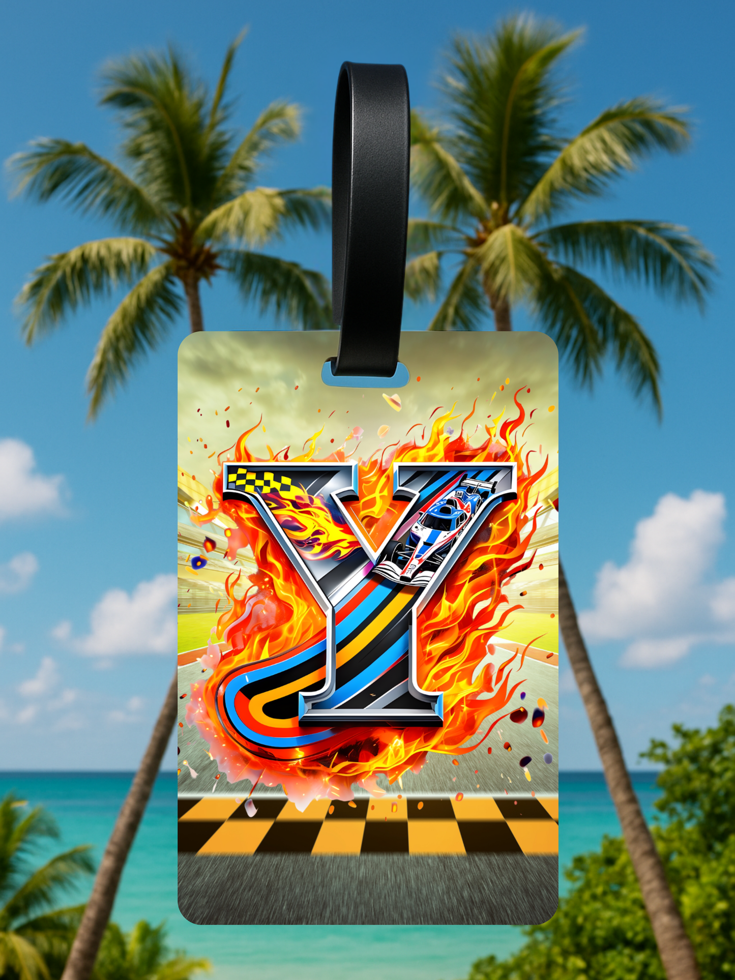 Race Car Monogram Luggage Tag