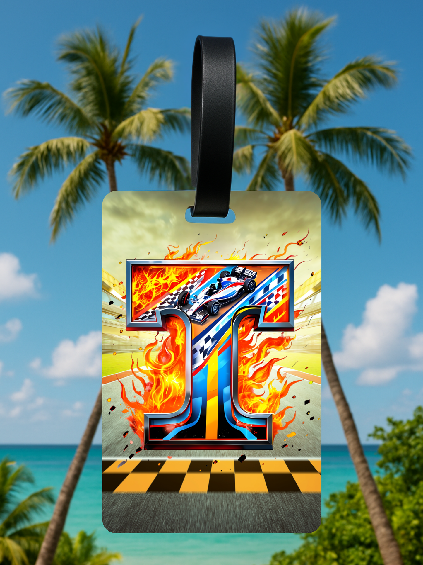 Race Car Monogram Luggage Tag