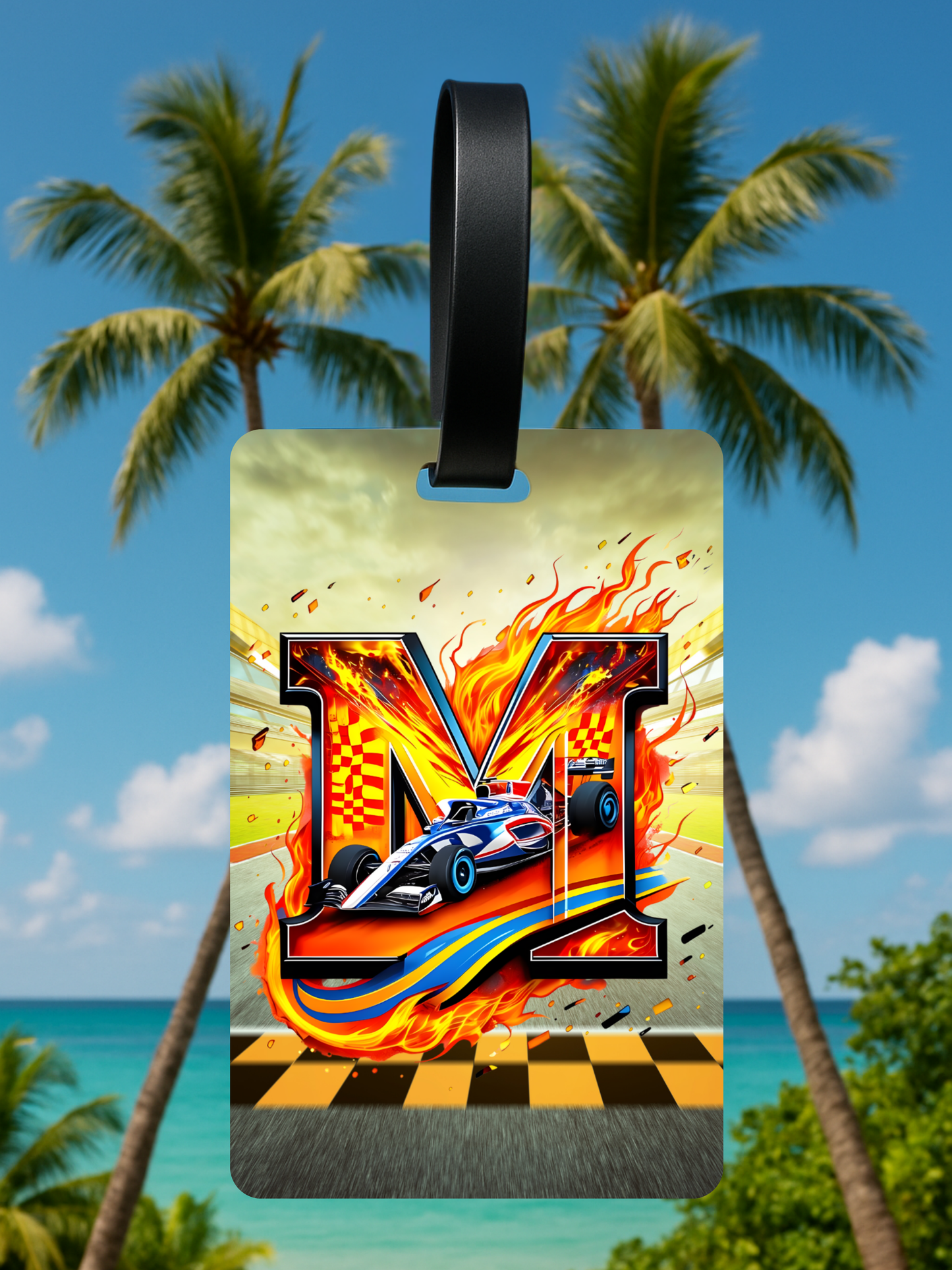 Race Car Monogram Luggage Tag