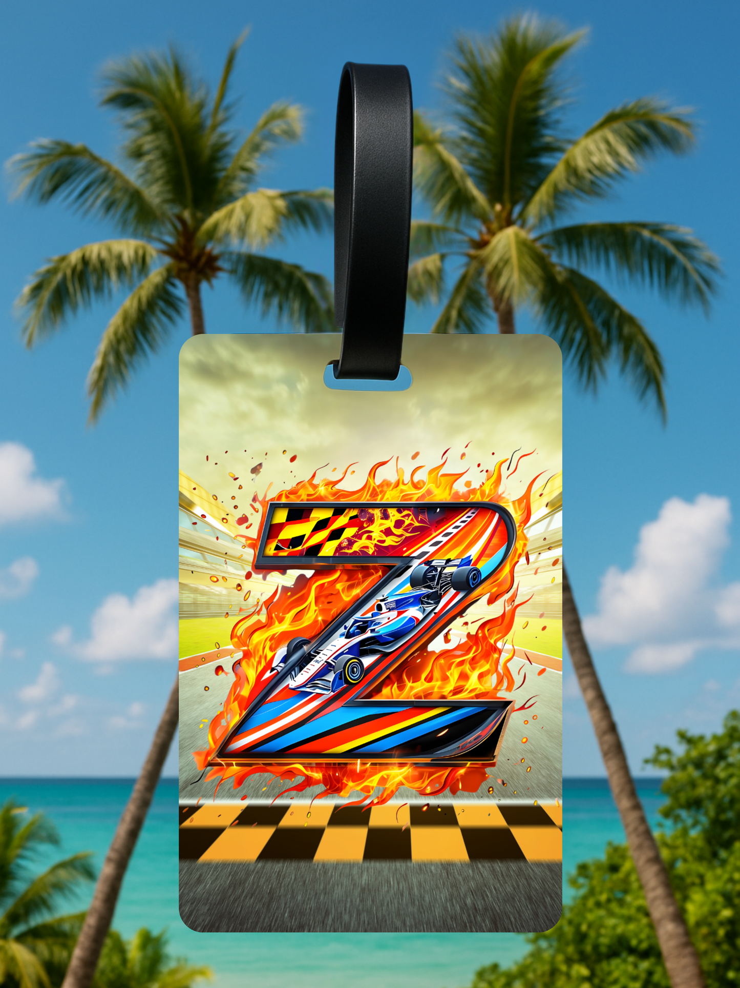 Race Car Monogram Luggage Tag