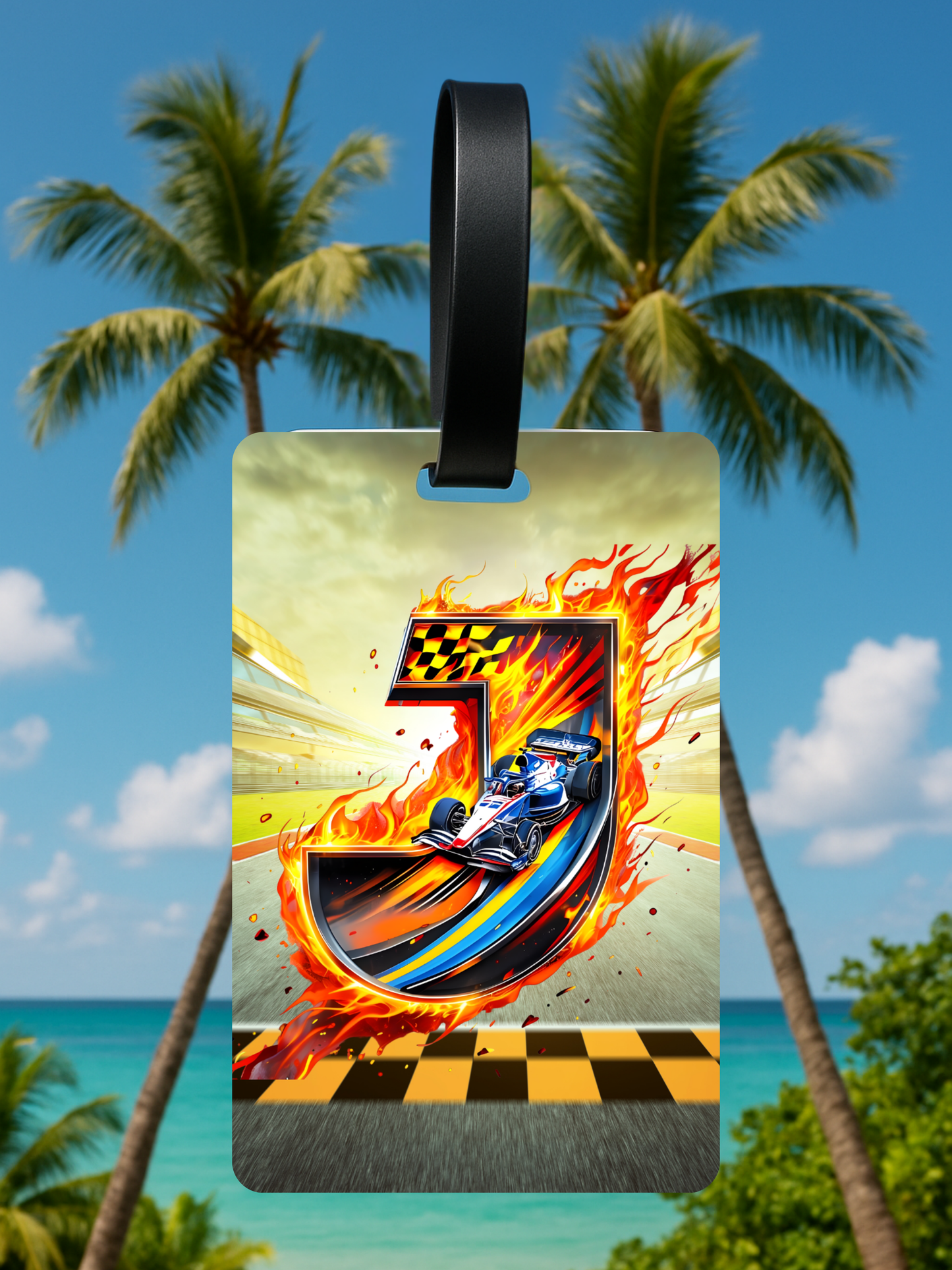 Race Car Monogram Luggage Tag