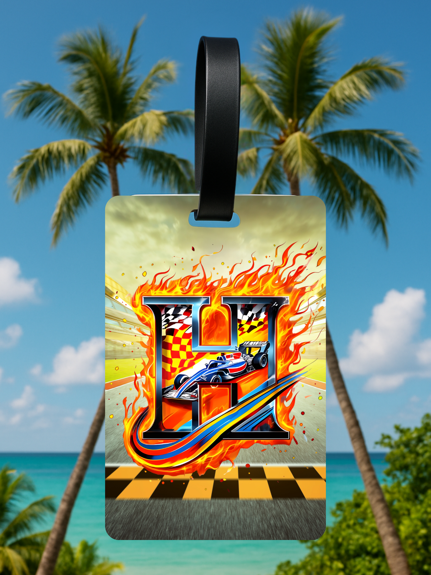 Race Car Monogram Luggage Tag