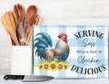 Blue Plaid Rooster Cutting Board