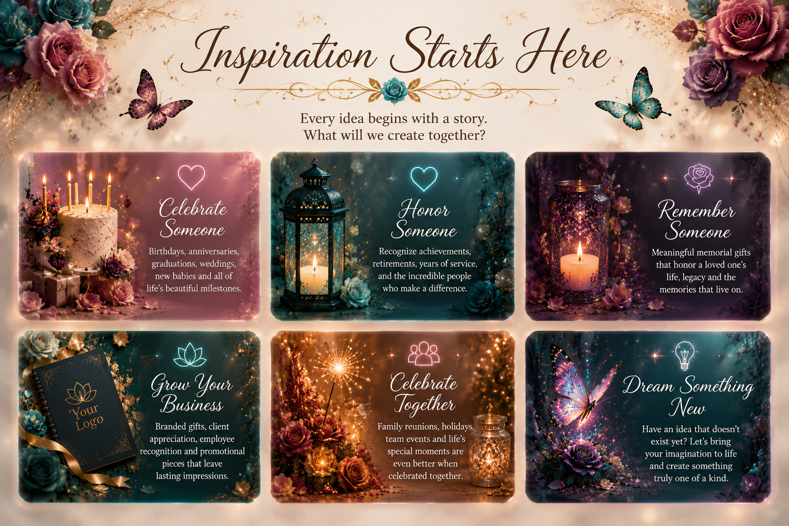 Custom gift ideas for celebrations, memorials, employee recognition, business branding, family events, and one-of-a-kind personalized projects.