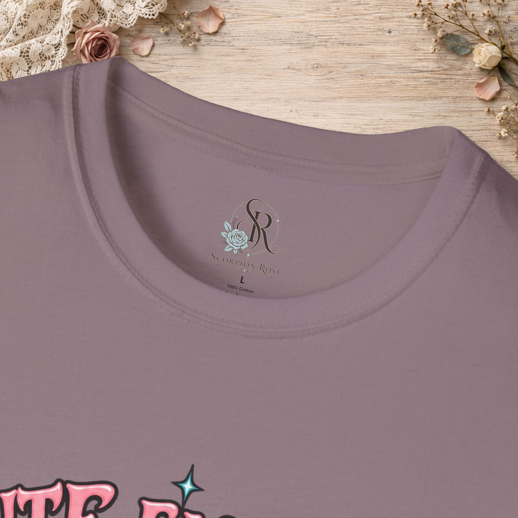 Collar and print detail of the Heather Berry Cute Enough to Get Away With It unisex T-shirt