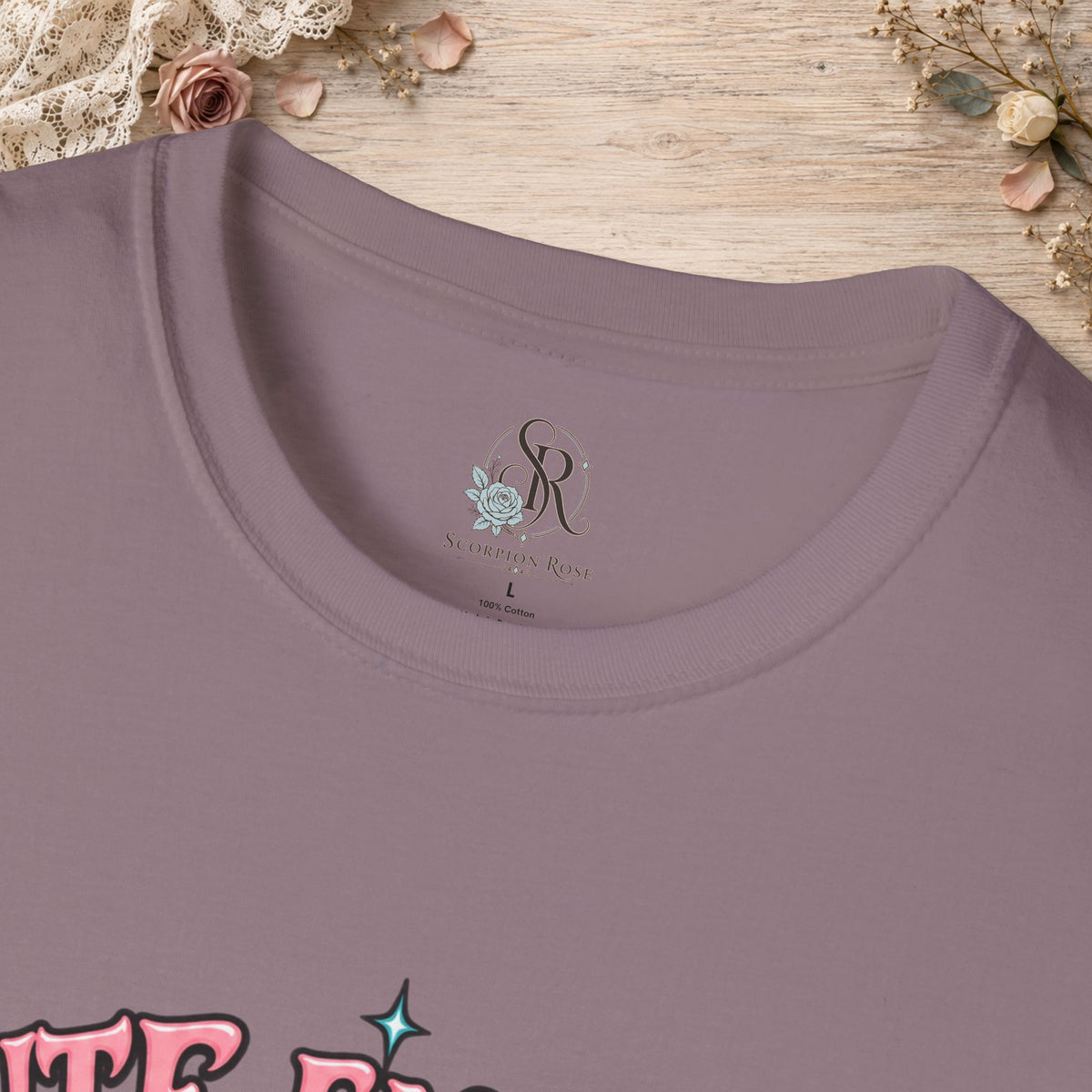 Collar and print detail of the Heather Berry Cute Enough to Get Away With It unisex T-shirt
