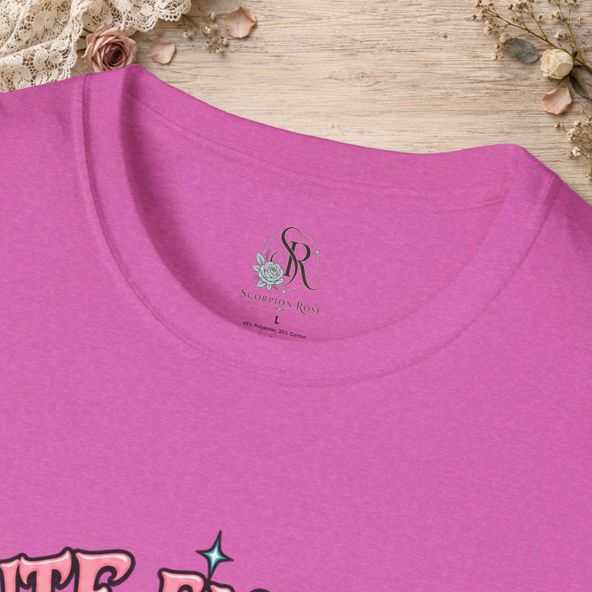 Collar and print detail of the Paragon Cute Enough to Get Away With It unisex T-shirt