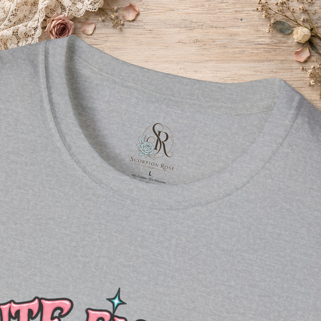 Collar and print detail of the Sport Grey Cute Enough to Get Away With It unisex T-shirt