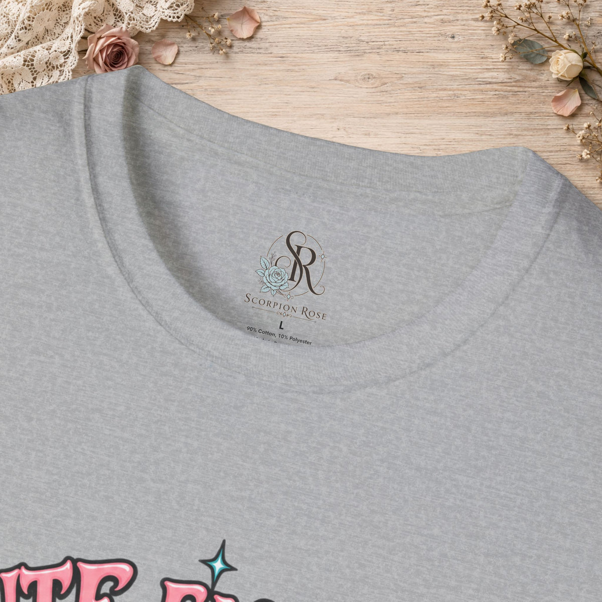 Collar and print detail of the Sport Grey Cute Enough to Get Away With It unisex T-shirt
