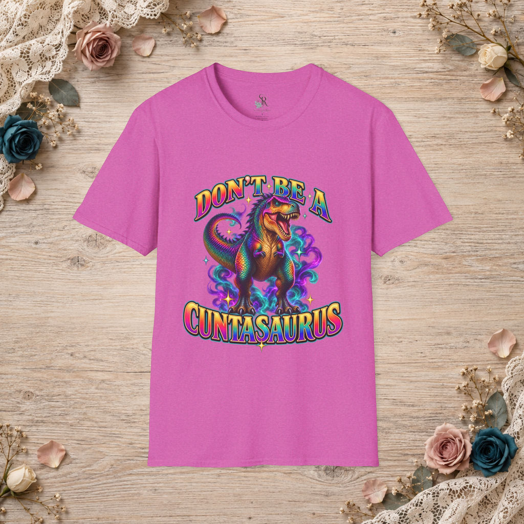 Heather berry Don’t Be a Cuntasaurus colorful dinosaur graphic tee