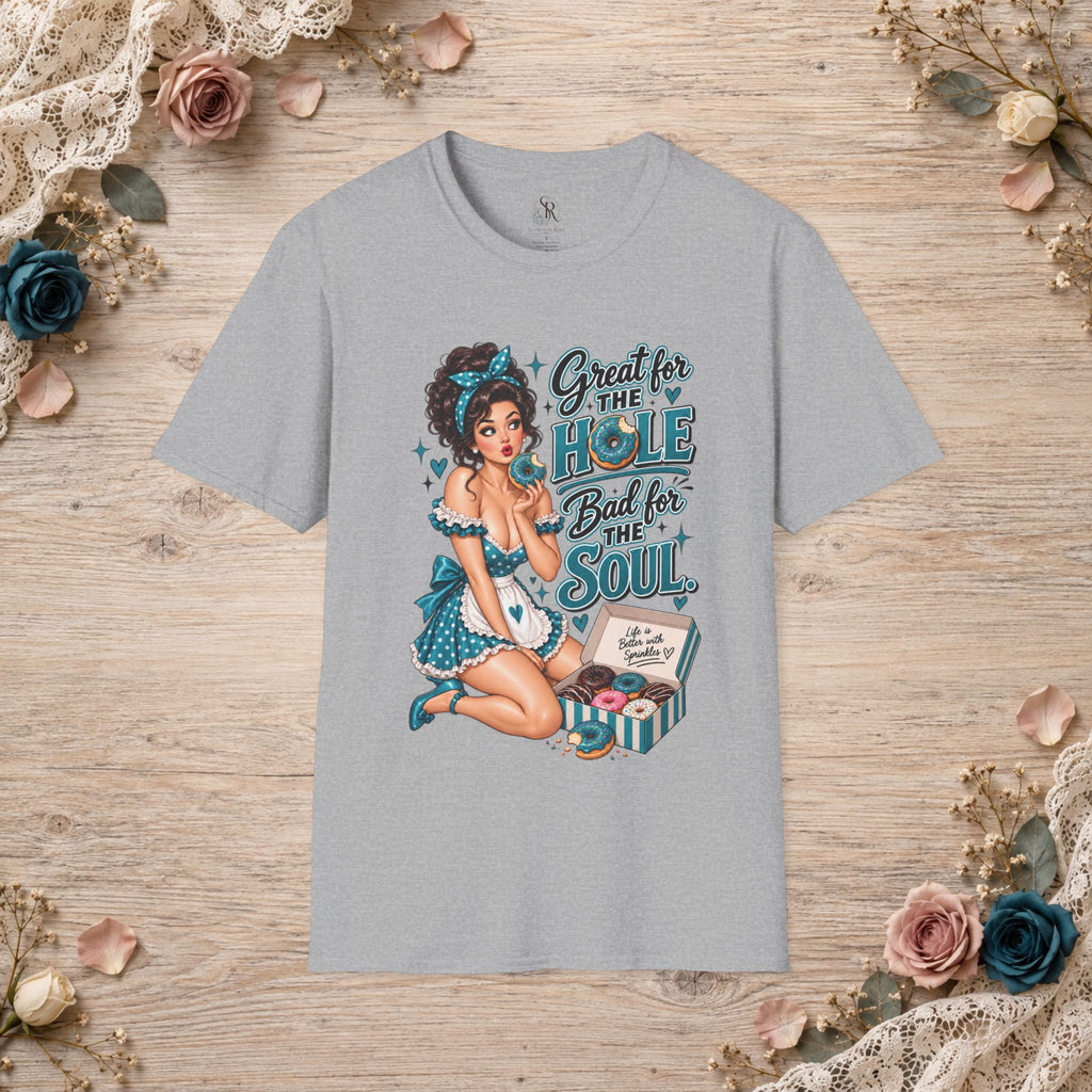 Great for the Hole Bad for the Soul teal pin-up T-shirt in Sports Grey