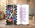 Journey of Hope Lung Cancer Awareness tumbler featuring a white ribbon, butterfly, colorful floral artwork, inspirational poem