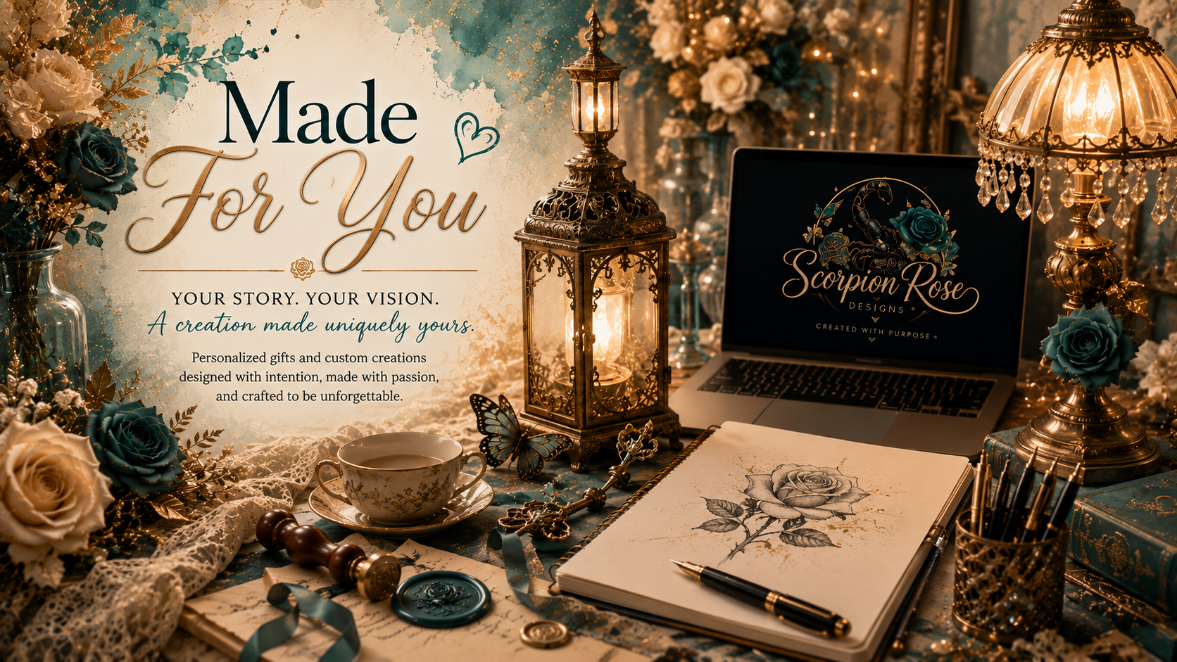 Made For You custom design service featuring personalized gifts and meaningful creations handcrafted by Scorpion Rose Designs.