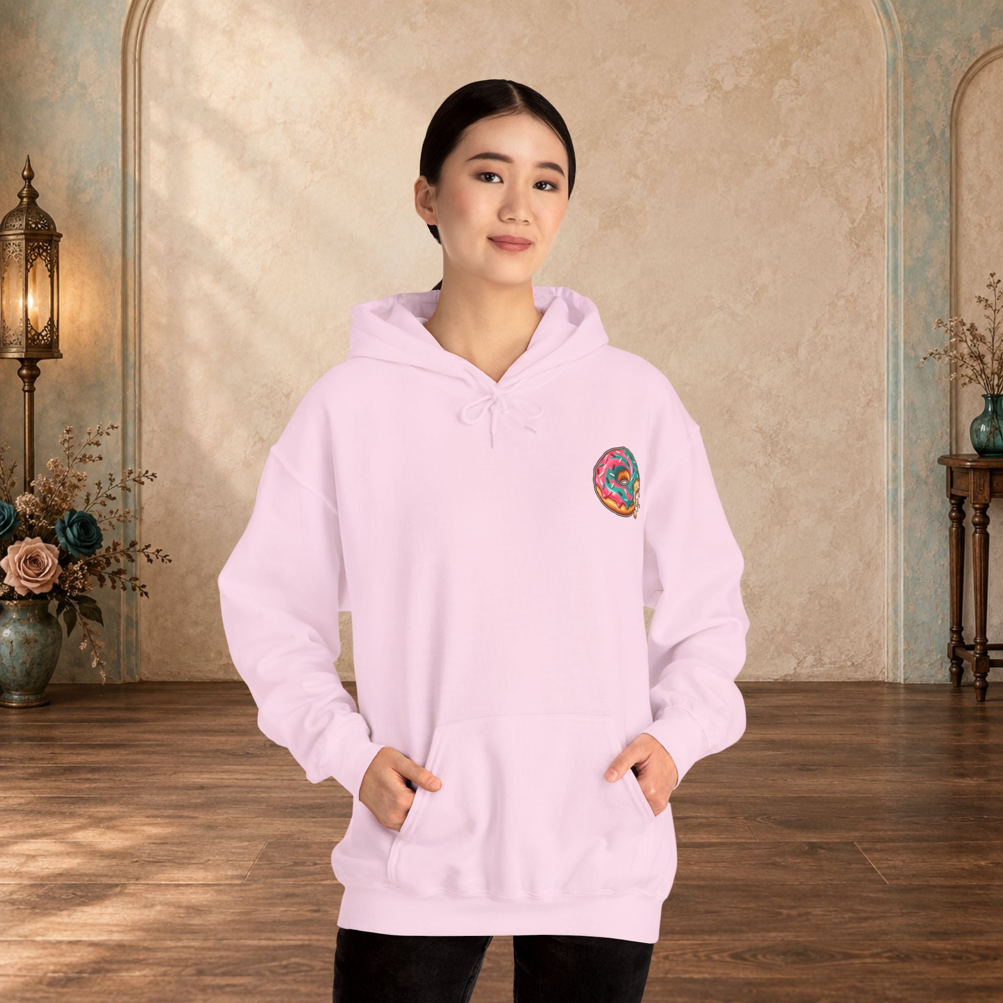 Scorpion Rose Designs logo printed inside the neck of the unisex hoodie
