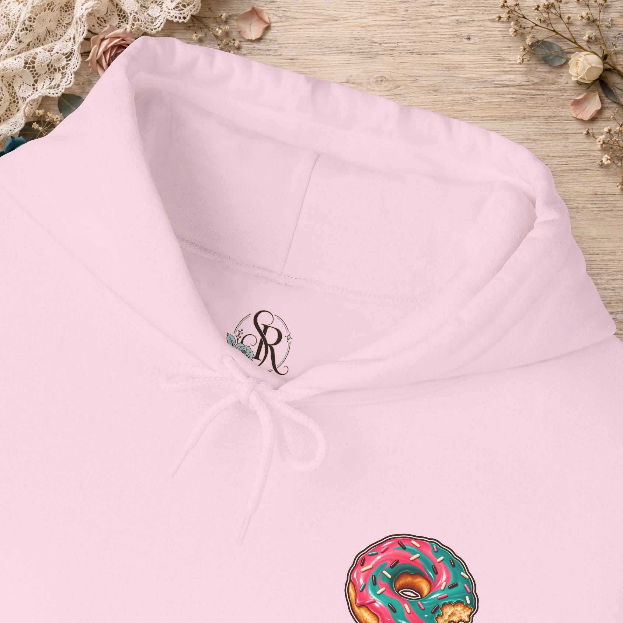 Scorpion Rose Designs logo printed inside the neck of the unisex hoodie