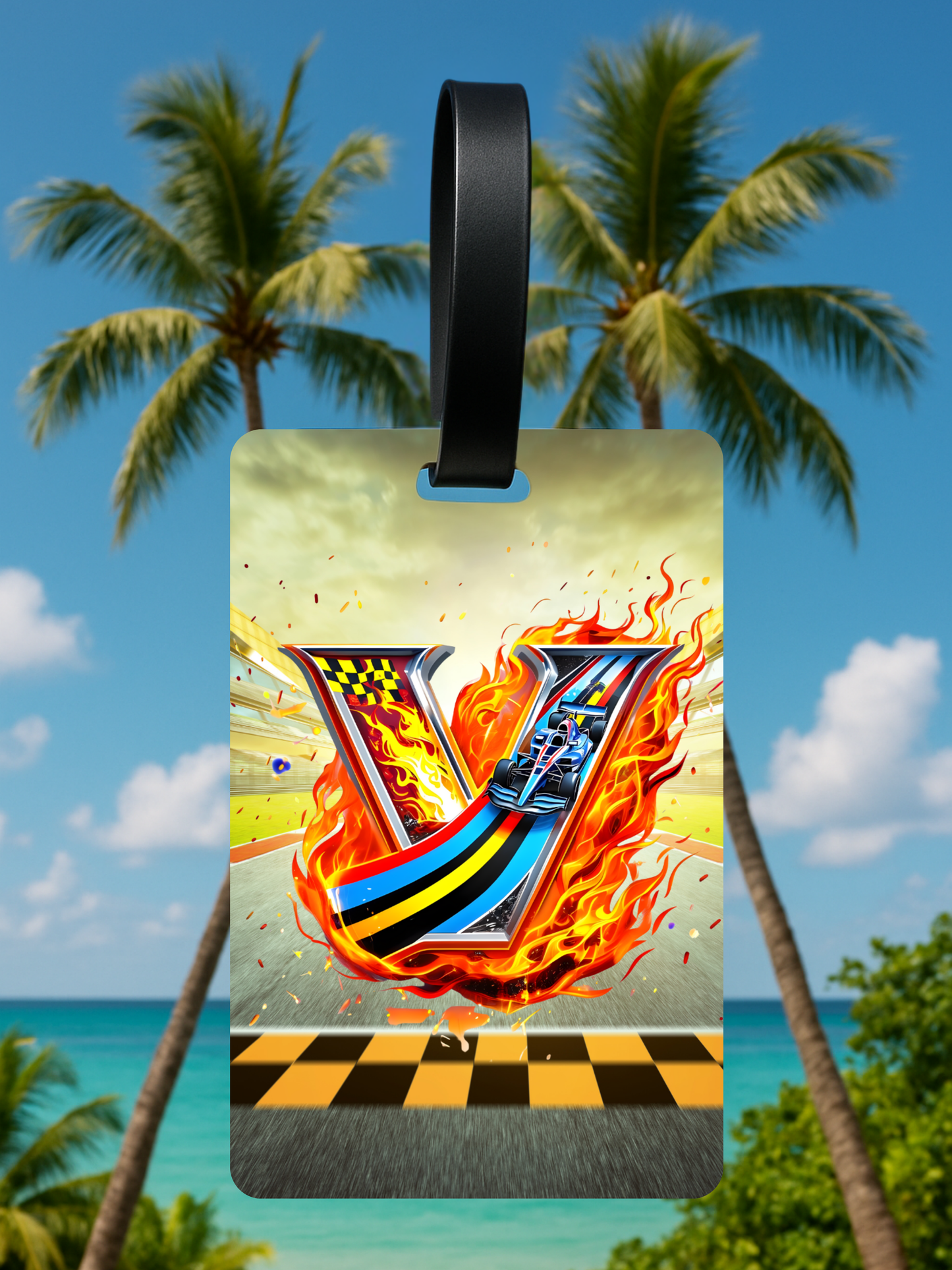 Race Car Monogram Luggage Tag