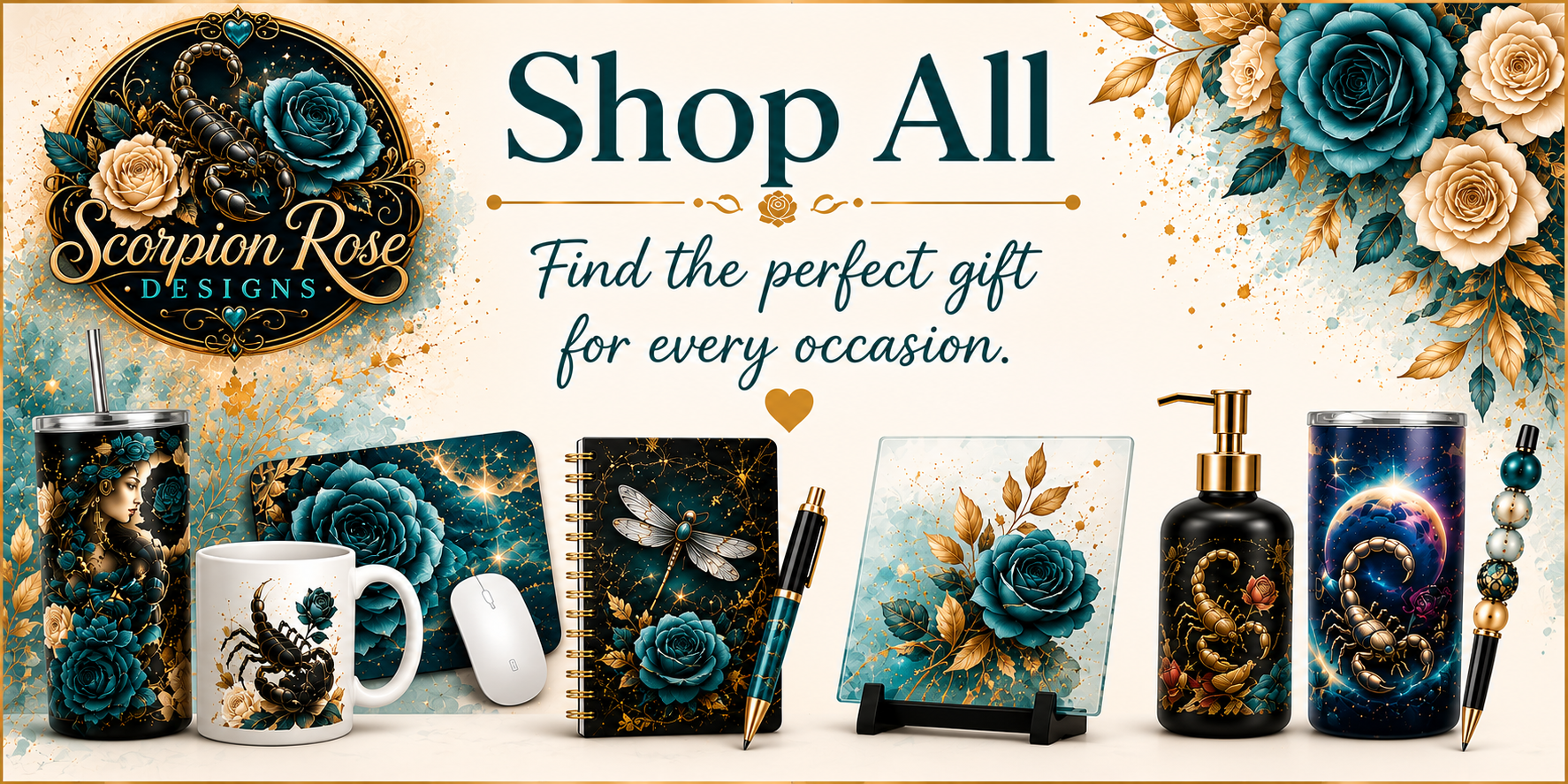 Selection of unique personalized gifts and custom products available from Scorpion Rose Designs.
